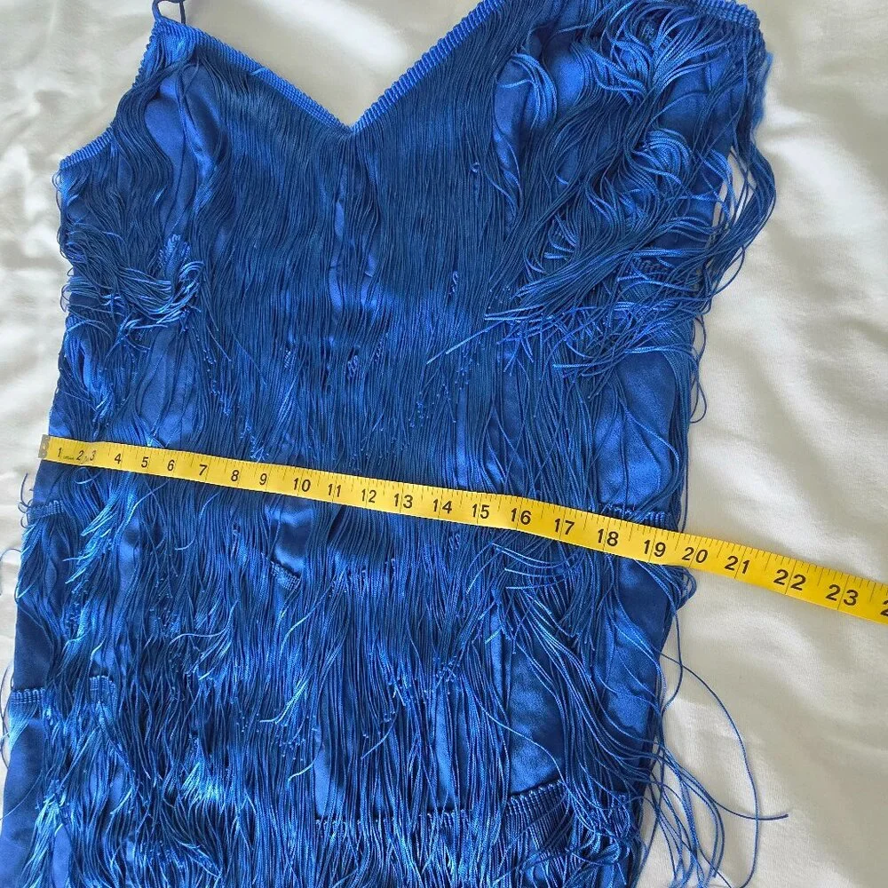 Showpo Siofra Mini Dress Blue Zig Zag Fringe Tassel Party Festival US 14 / EU 46 - Picture 9 of 16